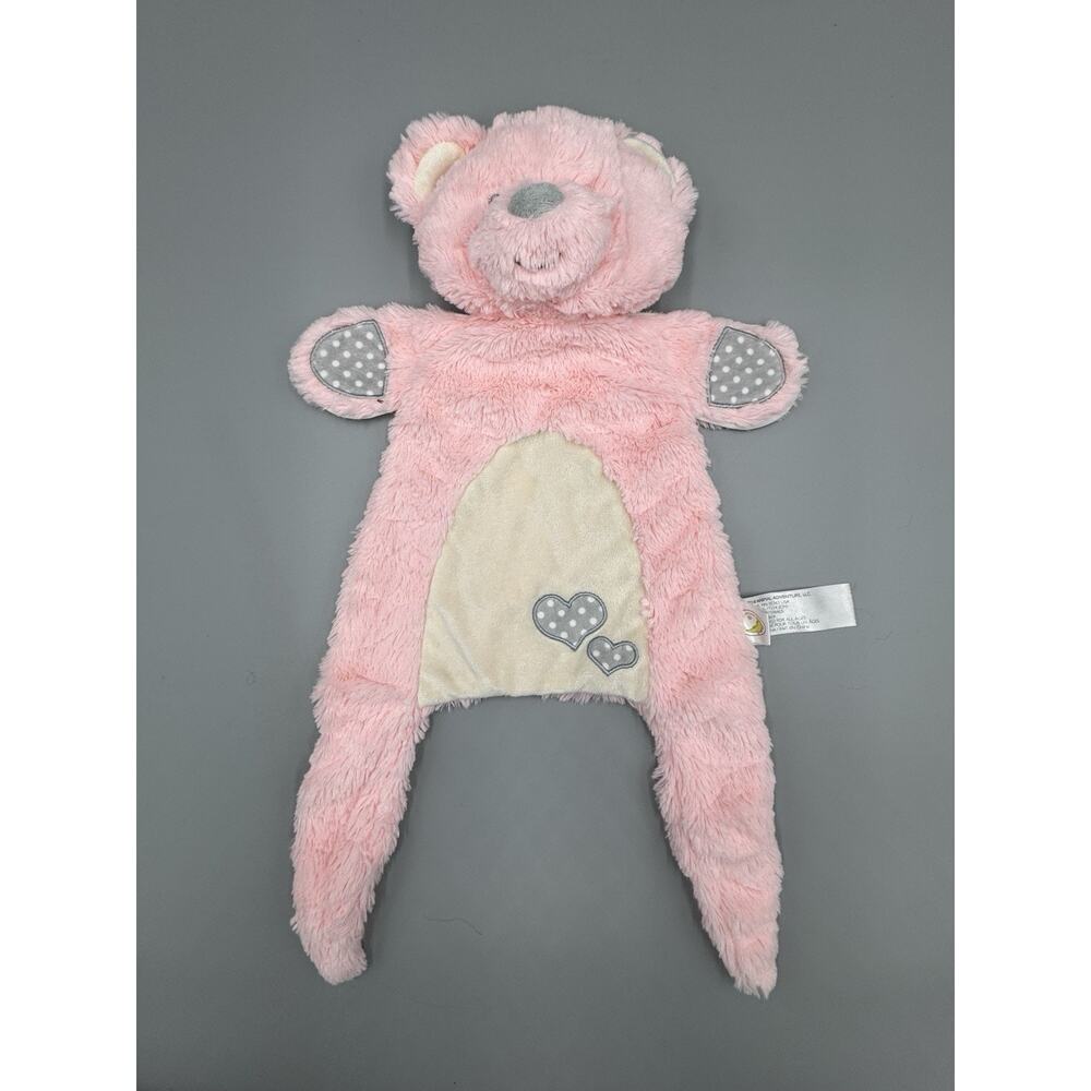 2018 Animal Adventure Gray Pink BEAR Lovey Plush Baby Security Blanket Hearts